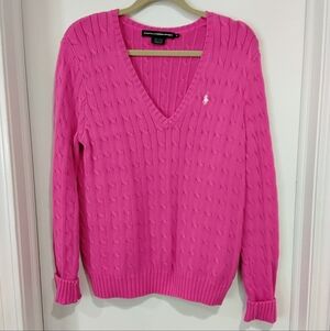 Ralph Lauren Sport Pink V-Neck Cable Knit Sweater